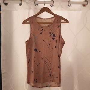 Large, stretchy tank top,  pink with blue & green splotches. Gently worn